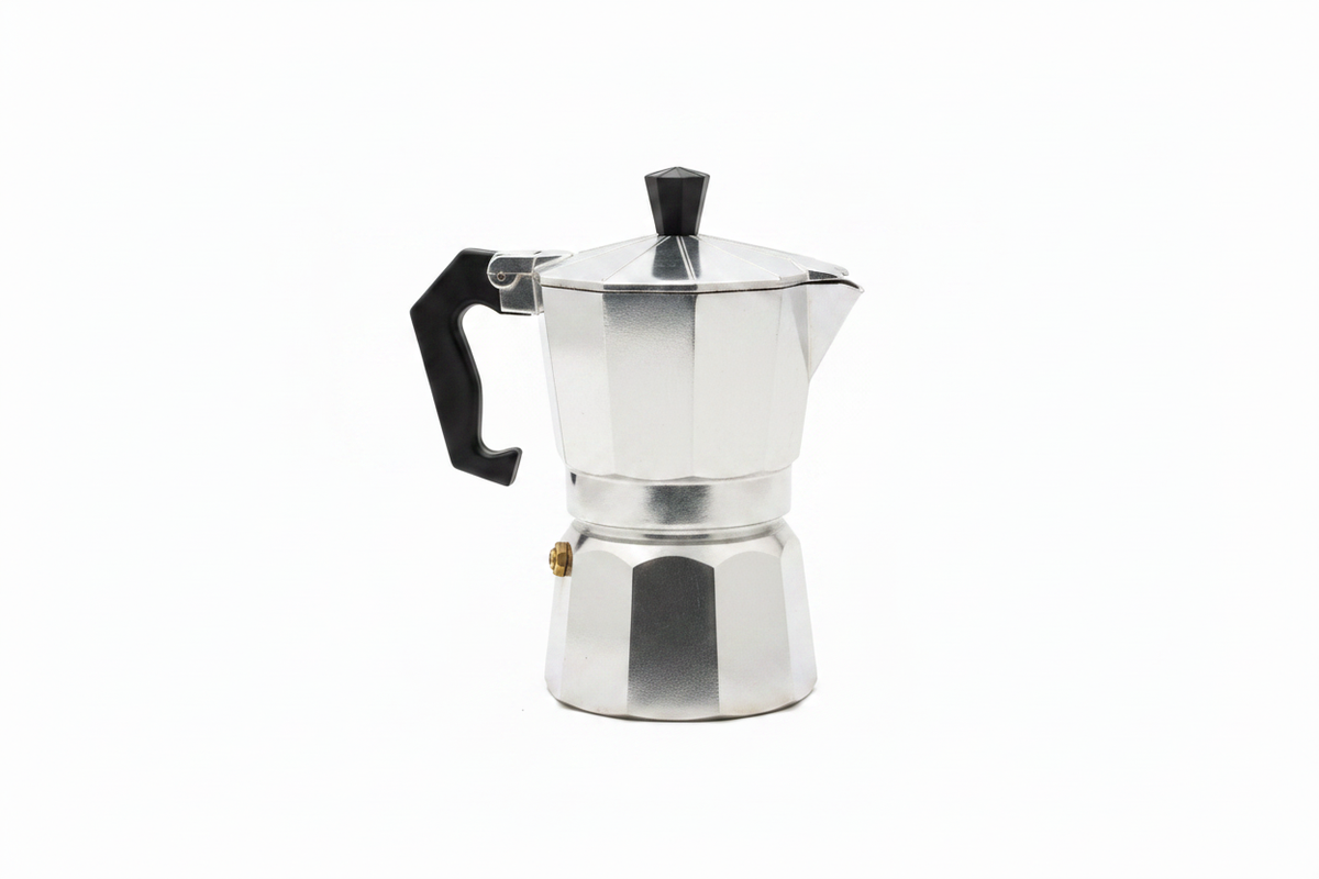 Moka pot front angled view